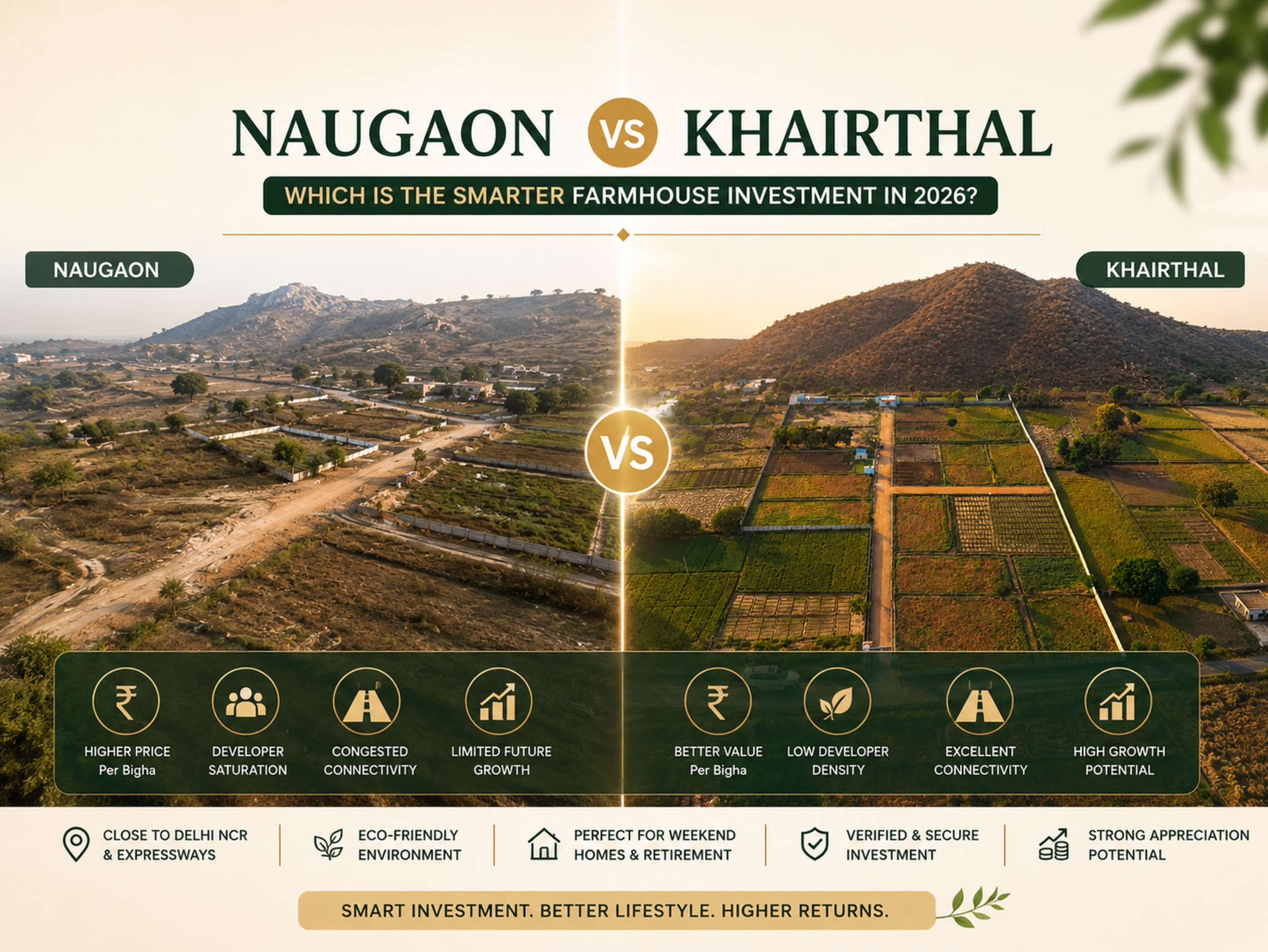 Naugaon vs Khairthal: Which Is the Smarter Farmhouse Investment in 2026?